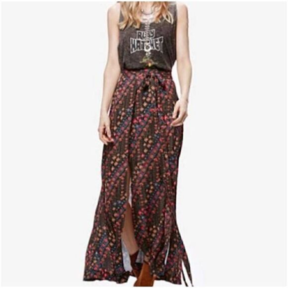 Free People Remember Me Maxi Skirt Faux Wrap with Double Split Size 0 - Picture 3 of 3